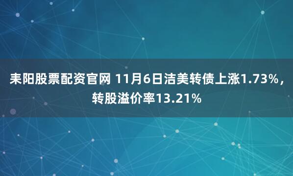 耒阳股票配资官网 11月6日洁美转债上涨1.73%，转股溢价率13.21%