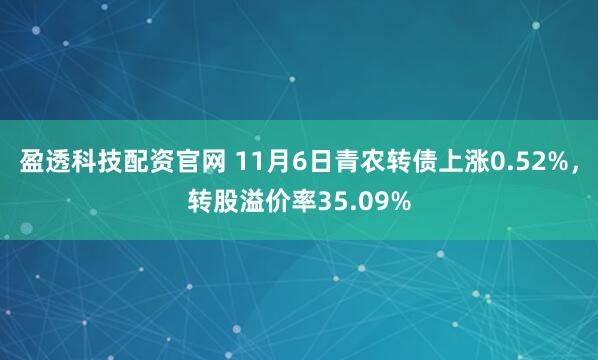 盈透科技配资官网 11月6日青农转债上涨0.52%，转股溢价率35.09%